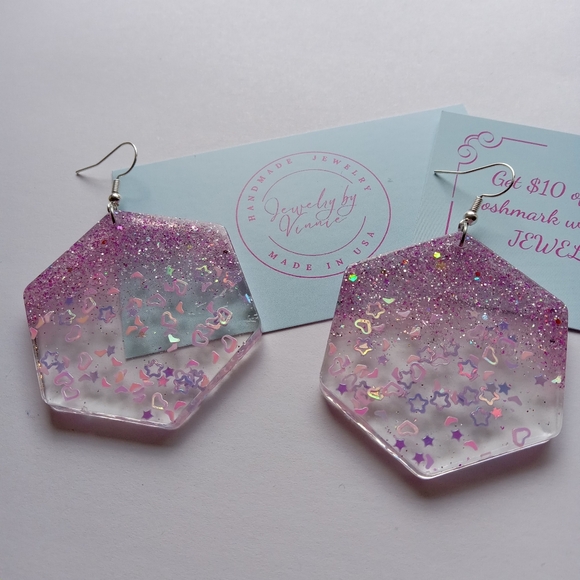 Hand Crafted Jewelry - Hand Crafted Resin Earrings Part Of The "Purple Paridise" Collection